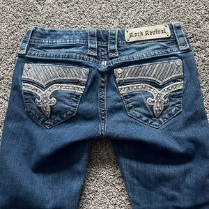 Rock Revival Dark Blue Boot Cut Jeans with Silver Accents